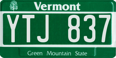 VT license plate YTJ837
