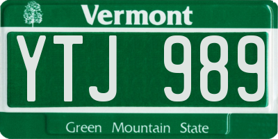 VT license plate YTJ989