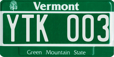 VT license plate YTK003