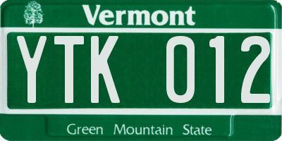 VT license plate YTK012