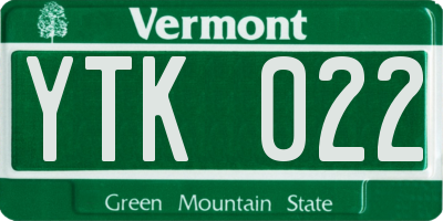 VT license plate YTK022