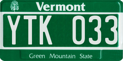 VT license plate YTK033