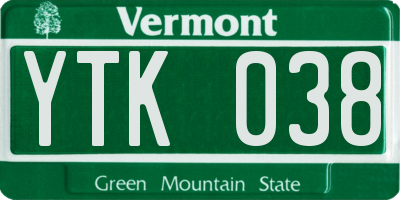 VT license plate YTK038