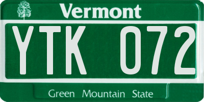VT license plate YTK072