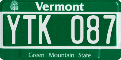VT license plate YTK087