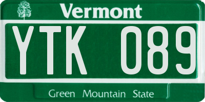 VT license plate YTK089