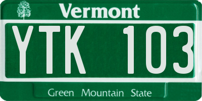 VT license plate YTK103