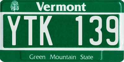 VT license plate YTK139
