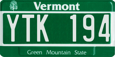 VT license plate YTK194