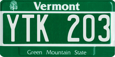 VT license plate YTK203