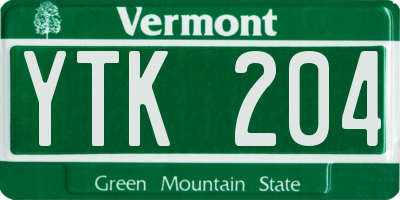 VT license plate YTK204