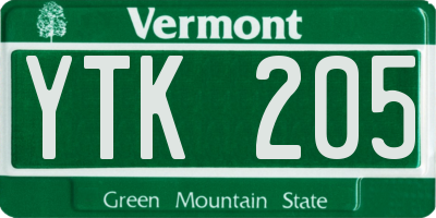 VT license plate YTK205