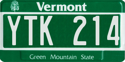 VT license plate YTK214