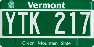 VT license plate YTK217