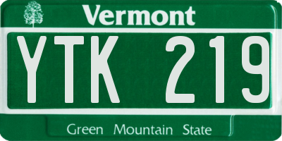 VT license plate YTK219