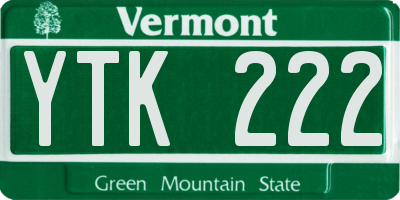 VT license plate YTK222