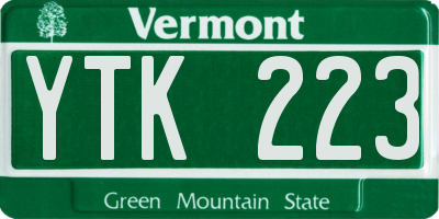 VT license plate YTK223