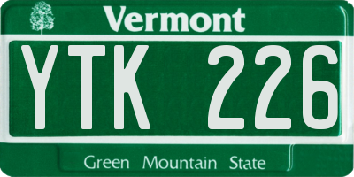 VT license plate YTK226