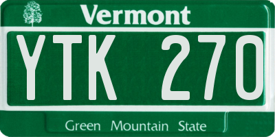 VT license plate YTK270