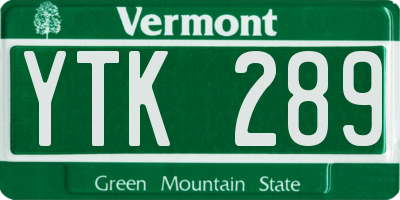 VT license plate YTK289