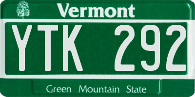 VT license plate YTK292