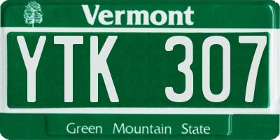 VT license plate YTK307