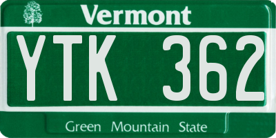 VT license plate YTK362