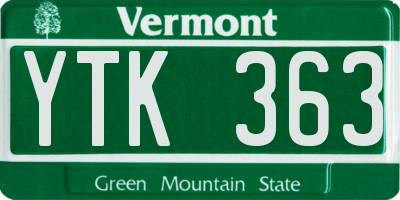 VT license plate YTK363