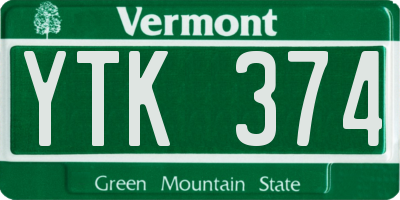 VT license plate YTK374