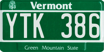 VT license plate YTK386