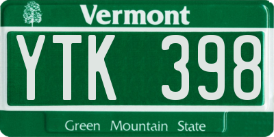 VT license plate YTK398
