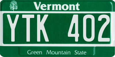 VT license plate YTK402
