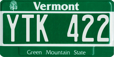 VT license plate YTK422