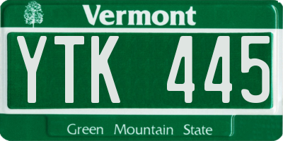 VT license plate YTK445