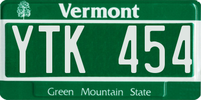 VT license plate YTK454