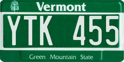 VT license plate YTK455