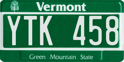 VT license plate YTK458