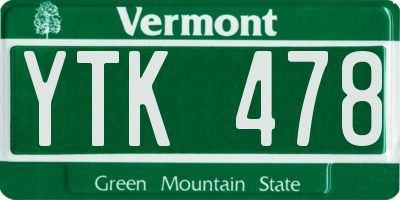 VT license plate YTK478