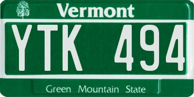 VT license plate YTK494