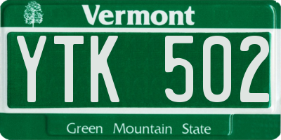 VT license plate YTK502