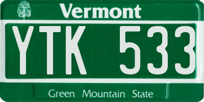 VT license plate YTK533