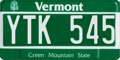 VT license plate YTK545