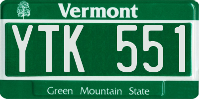 VT license plate YTK551