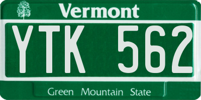 VT license plate YTK562
