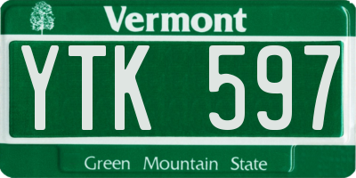 VT license plate YTK597