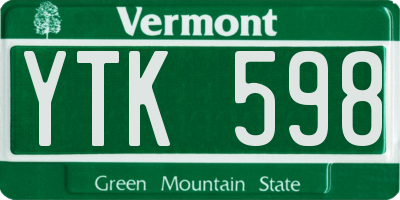 VT license plate YTK598