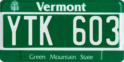 VT license plate YTK603