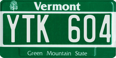 VT license plate YTK604