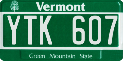VT license plate YTK607