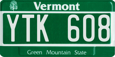 VT license plate YTK608